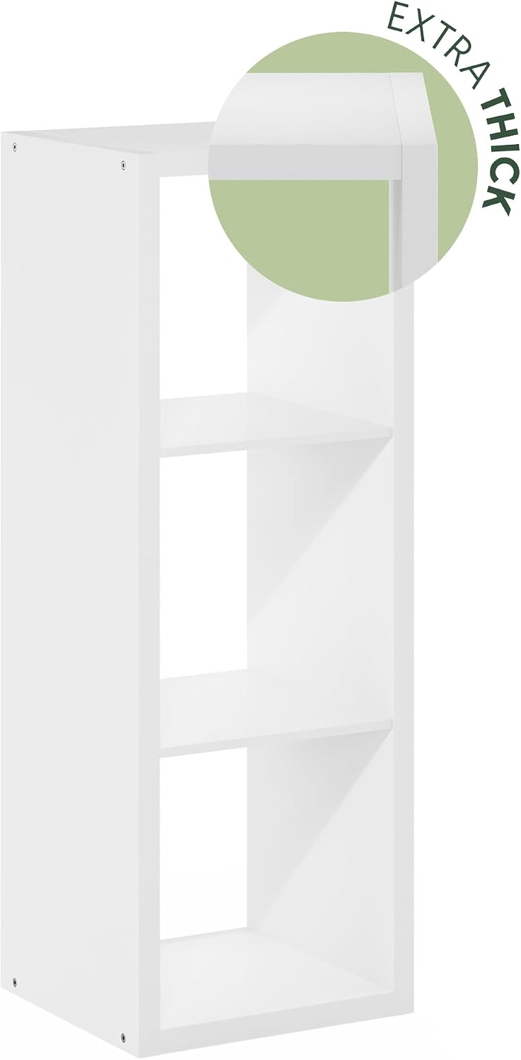 3-Cube Vertical Bookshelf, Modern Open Display Storage Bookcase, Tall Slim Book Rack for Living Room, Bedroom & Home Office