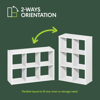 6-Cube Bookshelf, Reversible Open Display Bookcase, Modern Storage Organizer Shelf for Living Room, Bedroom & Home Office