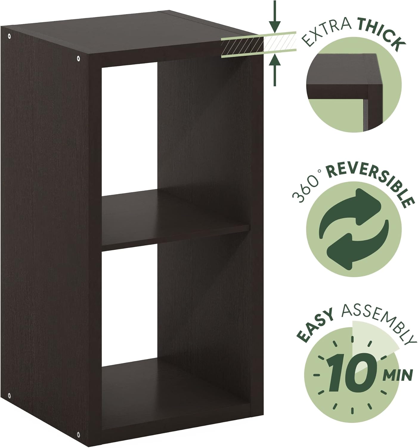 2-Cube Bookshelf, Modern Open Display Storage Shelf, Compact Bookcase for Living Room, Bedroom & Home Office