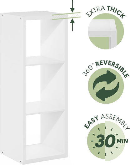 3-Cube Vertical Bookshelf, Modern Open Display Storage Bookcase, Tall Slim Book Rack for Living Room, Bedroom & Home Office