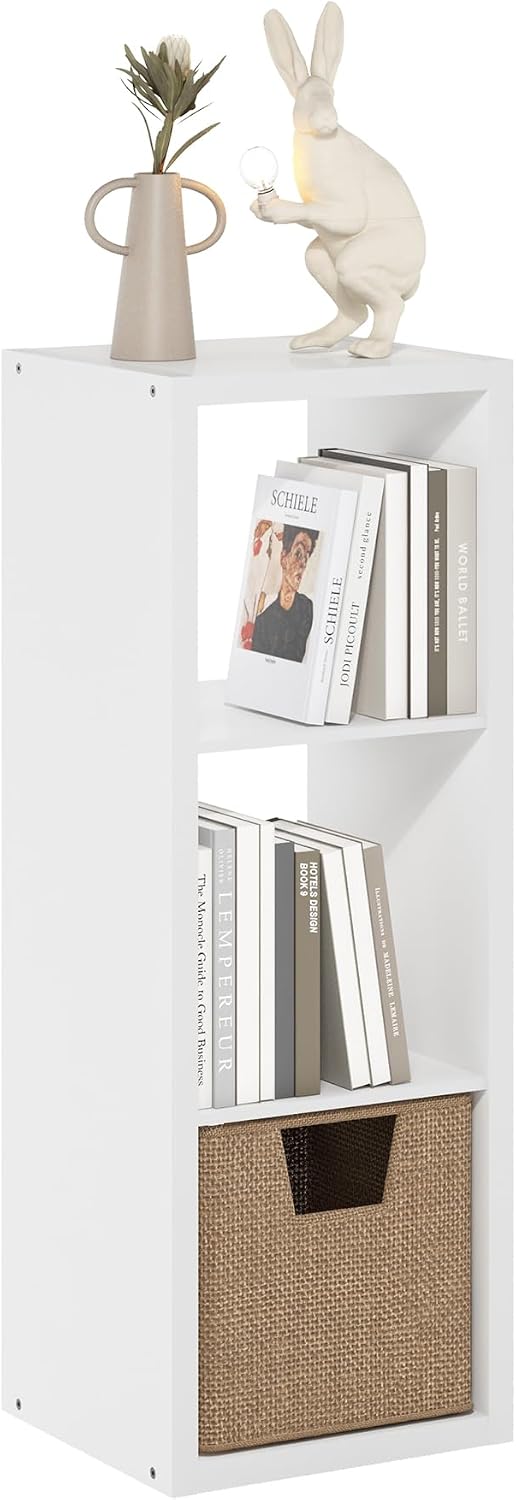 3-Cube Vertical Bookshelf, Modern Open Display Storage Bookcase, Tall Slim Book Rack for Living Room, Bedroom & Home Office
