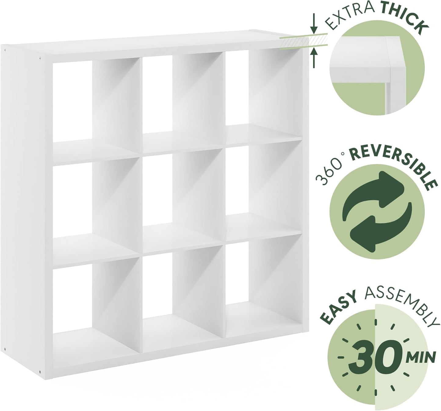 9-Cube Bookshelf, Reversible Open Storage Bookcase, Modern Cube Organizer Shelf for Living Room, Bedroom & Home Office