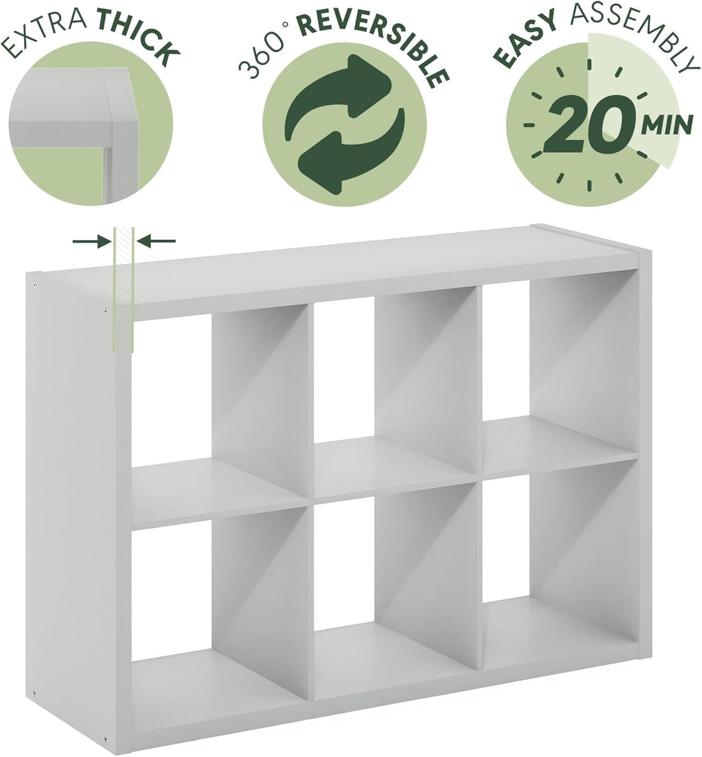 6-Cube Bookshelf, Reversible Open Display Bookcase, Modern Storage Organizer Shelf for Living Room, Bedroom & Home Office