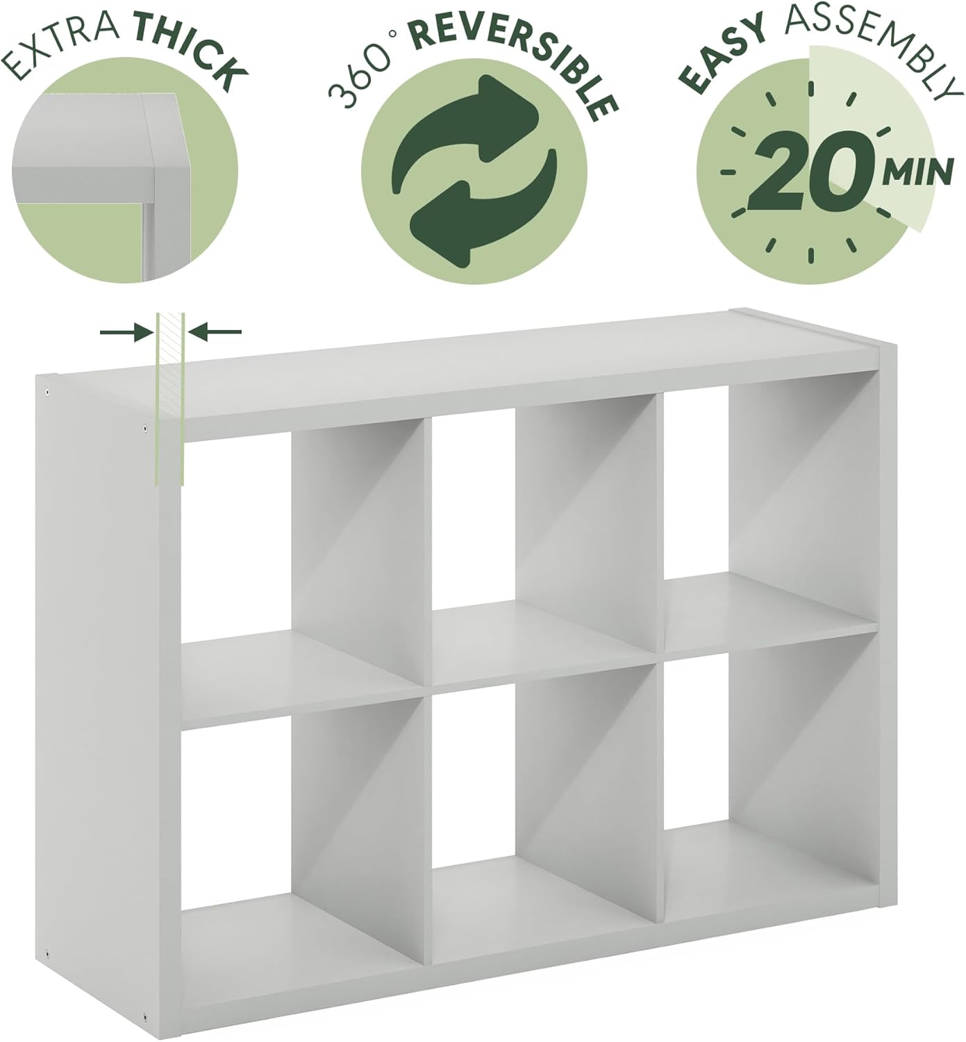 6-Cube Bookshelf, Reversible Open Display Bookcase, Modern Storage Organizer Shelf for Living Room, Bedroom & Home Office