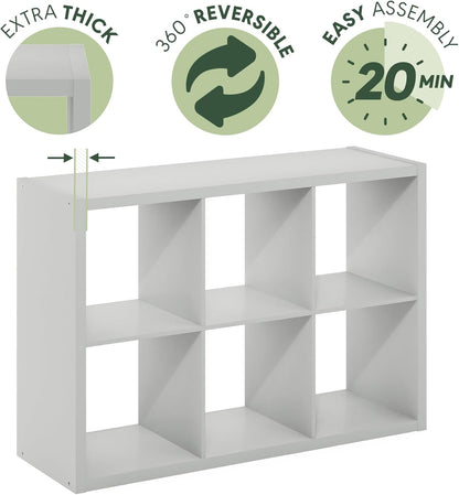 6-Cube Bookshelf, Reversible Open Display Bookcase, Modern Storage Organizer Shelf for Living Room, Bedroom & Home Office