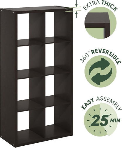 8-Cube Bookshelf, Reversible Open Storage Bookcase, Modern Display Organizer Shelf for Living Room, Bedroom & Home Office