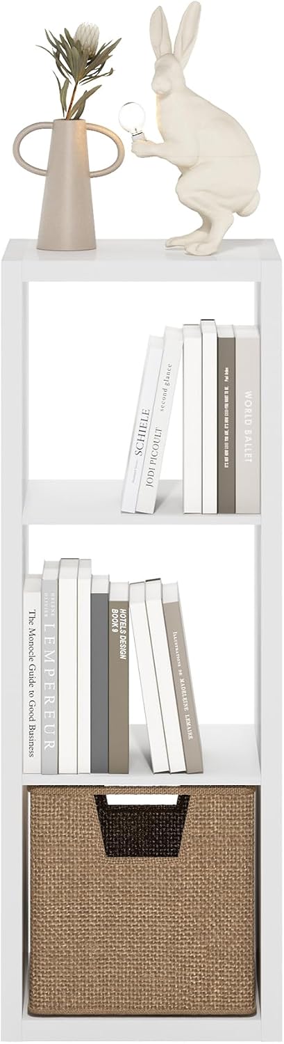 3-Cube Vertical Bookshelf, Modern Open Display Storage Bookcase, Tall Slim Book Rack for Living Room, Bedroom & Home Office