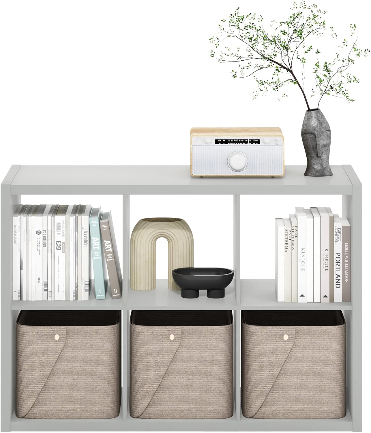 6-Cube Bookshelf, Reversible Open Display Bookcase, Modern Storage Organizer Shelf for Living Room, Bedroom & Home Office
