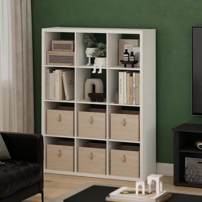 12-Cube Bookshelf, Reversible Open Display Bookcase, Modern Large Storage Organizer Shelf for Living Room, Bedroom & Home Office