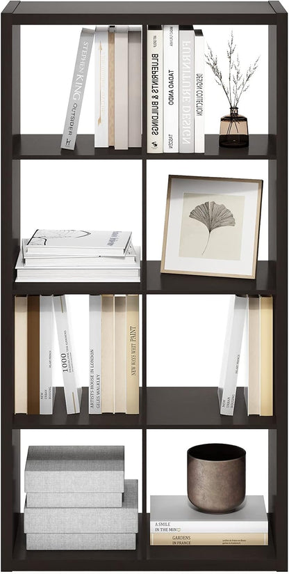 8-Cube Bookshelf, Reversible Open Storage Bookcase, Modern Display Organizer Shelf for Living Room, Bedroom & Home Office
