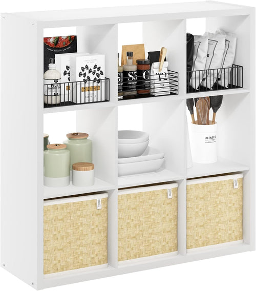 9-Cube Bookshelf, Reversible Open Storage Bookcase, Modern Cube Organizer Shelf for Living Room, Bedroom & Home Office