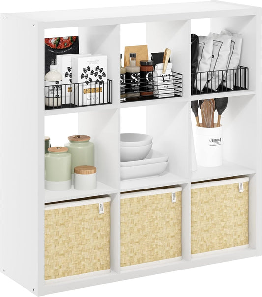 9-Cube Bookshelf, Reversible Open Storage Bookcase, Modern Cube Organizer Shelf for Living Room, Bedroom & Home Office