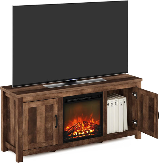 TV Stand with Electric Fireplace, Farmhouse Entertainment Center for TVs up to 60 Inch, Storage Media Console for Living Room