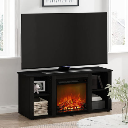 TV Stand with Electric Fireplace, Modern Entertainment Center with LED Flame, Storage TV Console for Living Room & Bedroom