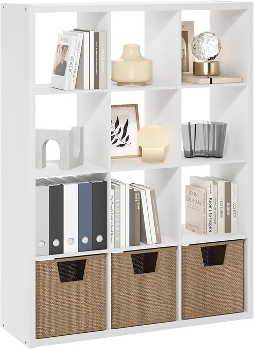12-Cube Bookshelf, Reversible Open Display Bookcase, Modern Large Storage Organizer Shelf for Living Room, Bedroom & Home Office