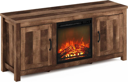 TV Stand with Electric Fireplace, Farmhouse Entertainment Center for TVs up to 60 Inch, Storage Media Console for Living Room