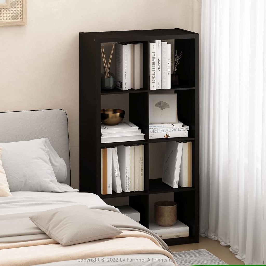 8-Cube Bookshelf, Reversible Open Storage Bookcase, Modern Display Organizer Shelf for Living Room, Bedroom & Home Office