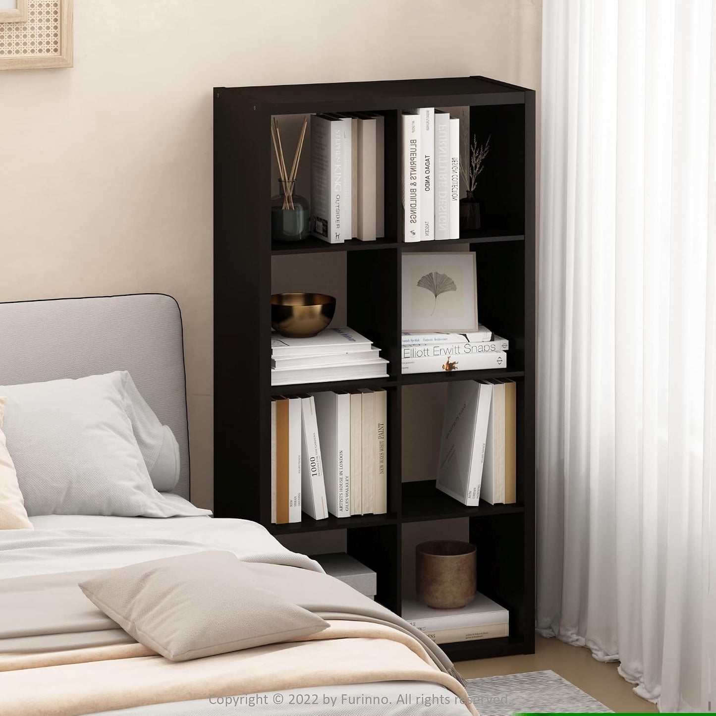 8-Cube Bookshelf, Reversible Open Storage Bookcase, Modern Display Organizer Shelf for Living Room, Bedroom & Home Office