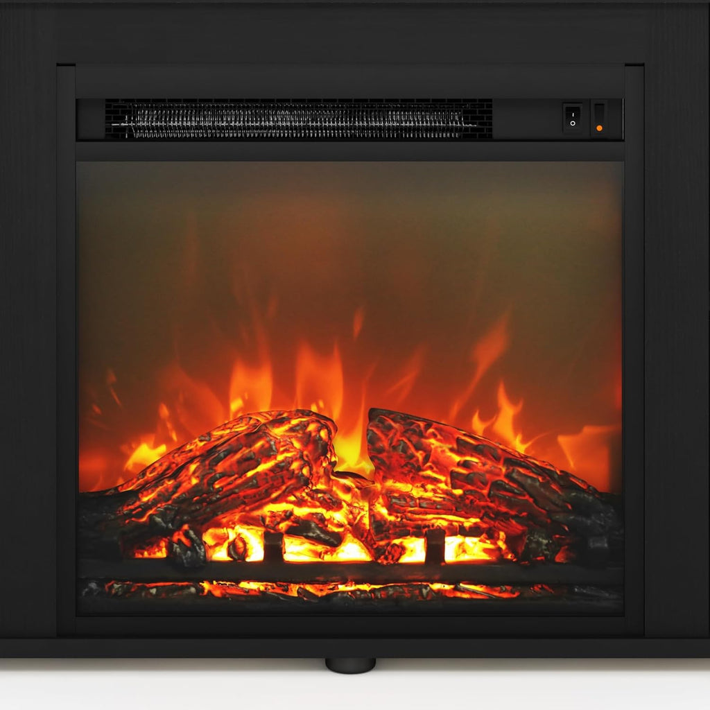 TV Stand with Electric Fireplace, Modern Entertainment Center with LED Flame, Storage TV Console for Living Room & Bedroom