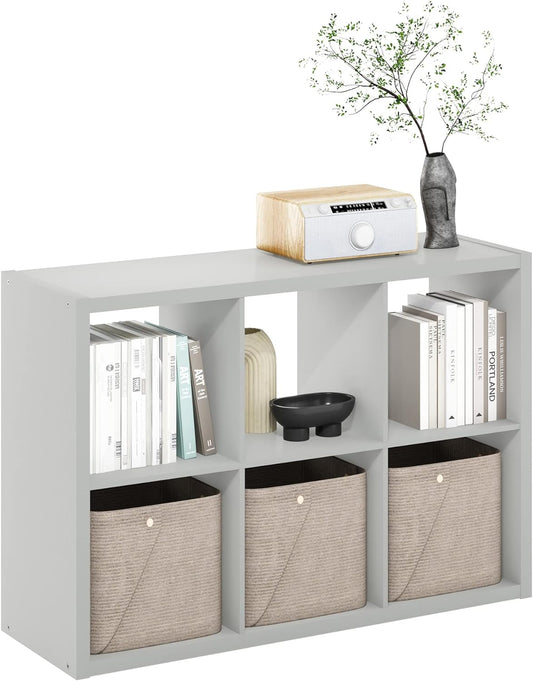 6-Cube Bookshelf, Reversible Open Display Bookcase, Modern Storage Organizer Shelf for Living Room, Bedroom & Home Office