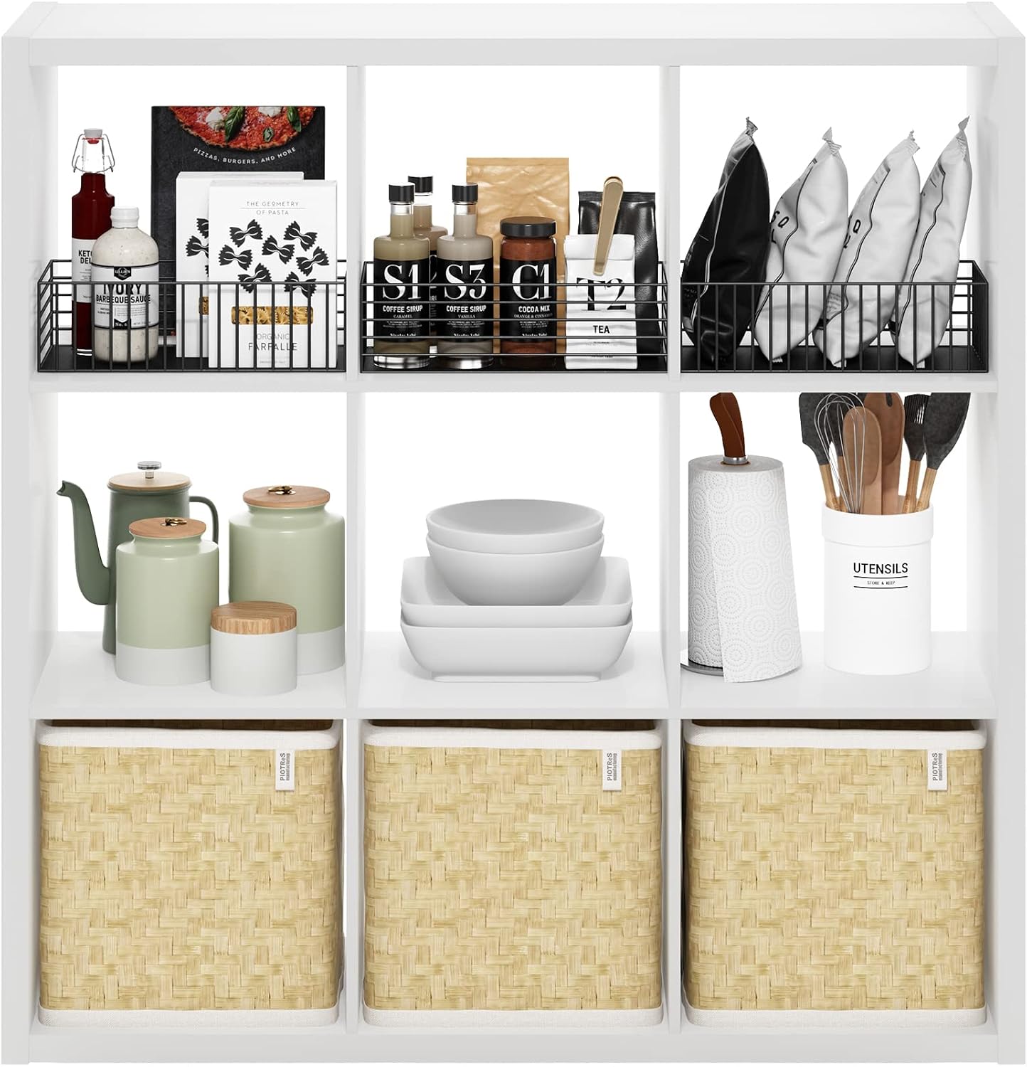9-Cube Bookshelf, Reversible Open Storage Bookcase, Modern Cube Organizer Shelf for Living Room, Bedroom & Home Office