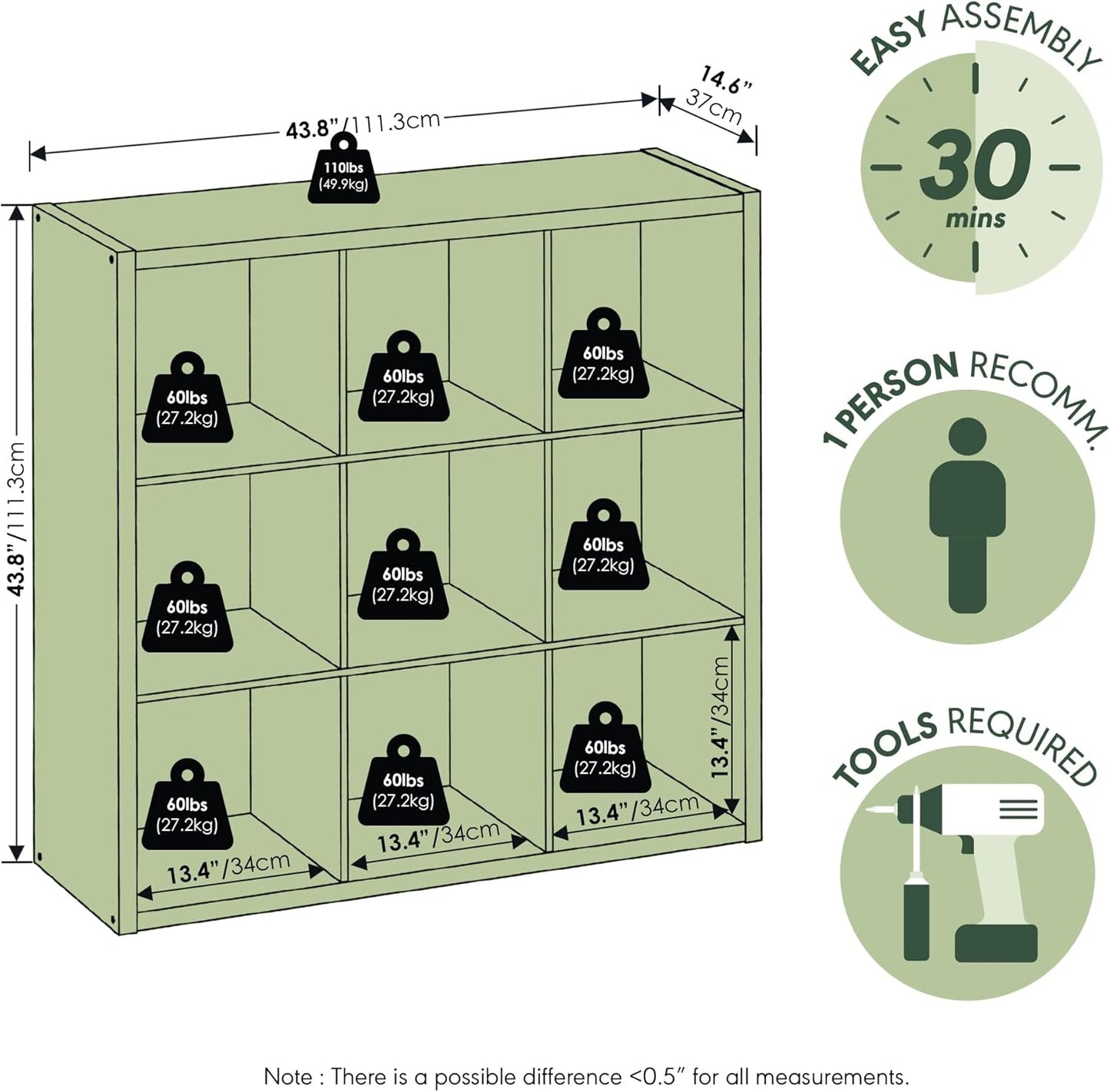 9-Cube Bookshelf, Reversible Open Storage Bookcase, Modern Cube Organizer Shelf for Living Room, Bedroom & Home Office