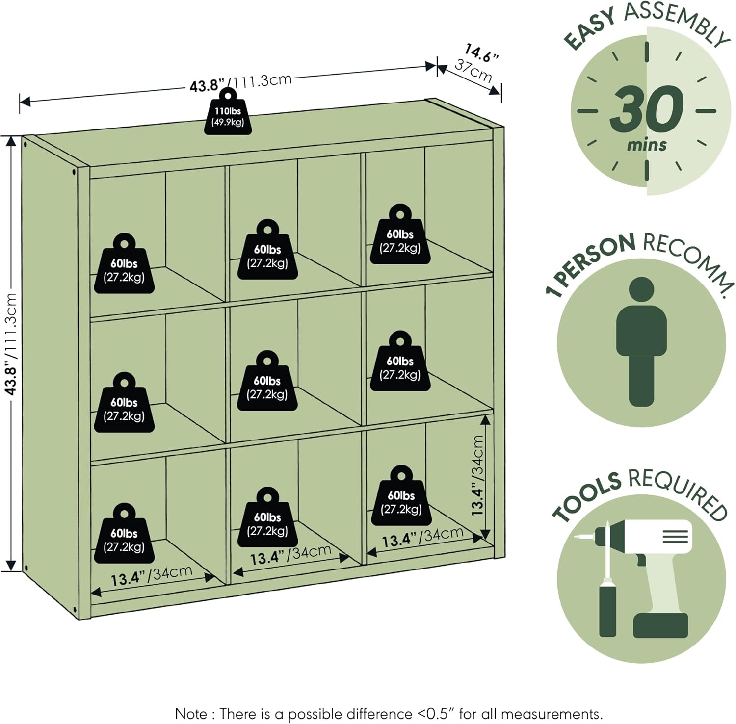 9-Cube Bookshelf, Reversible Open Storage Bookcase, Modern Cube Organizer Shelf for Living Room, Bedroom & Home Office