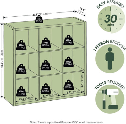 9-Cube Bookshelf, Reversible Open Storage Bookcase, Modern Cube Organizer Shelf for Living Room, Bedroom & Home Office
