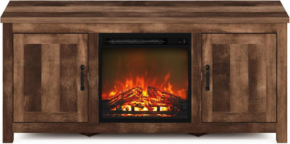 TV Stand with Electric Fireplace, Farmhouse Entertainment Center for TVs up to 60 Inch, Storage Media Console for Living Room