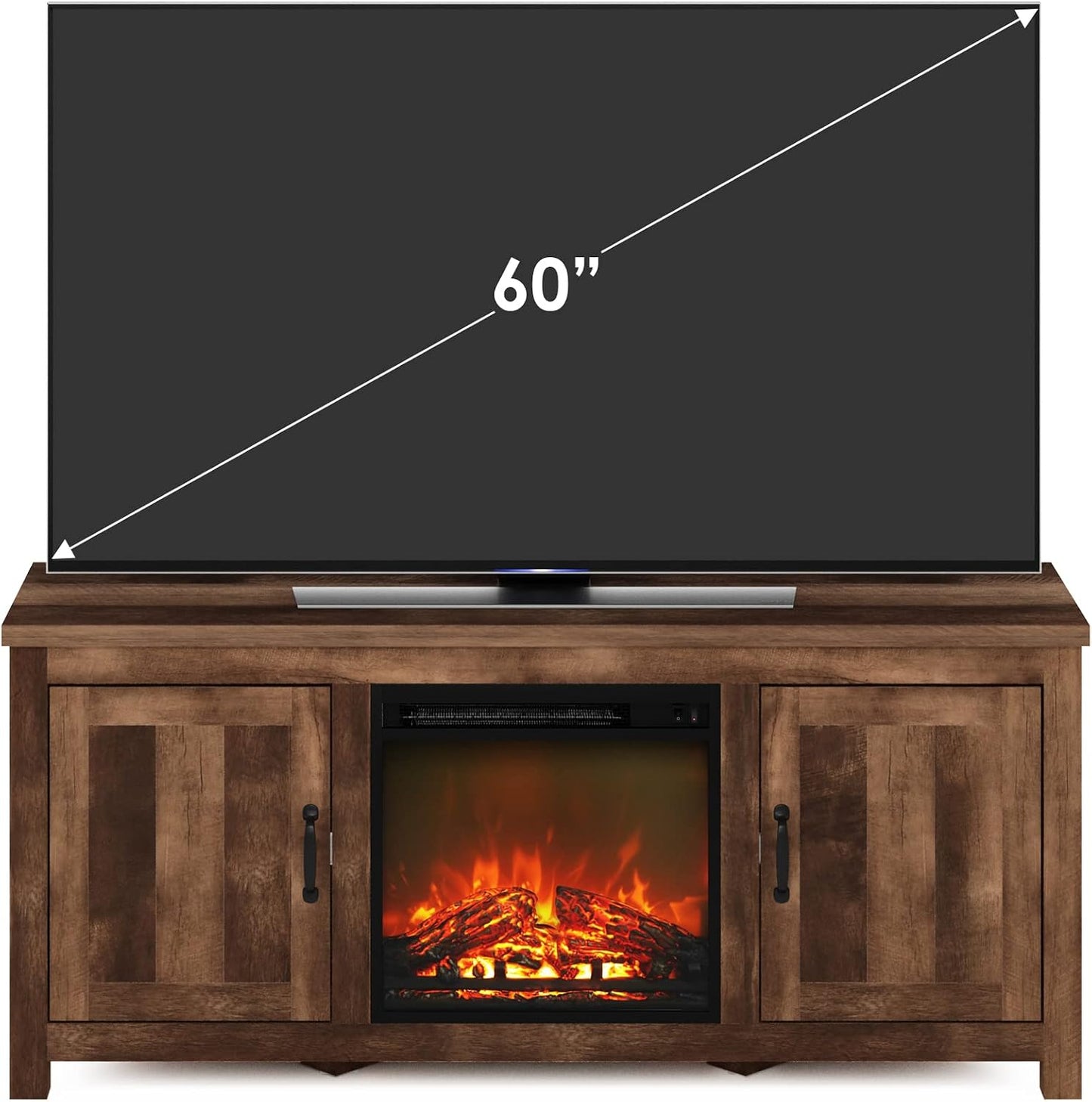 TV Stand with Electric Fireplace, Farmhouse Entertainment Center for TVs up to 60 Inch, Storage Media Console for Living Room