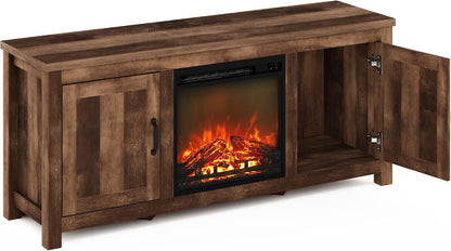 TV Stand with Electric Fireplace, Farmhouse Entertainment Center for TVs up to 60 Inch, Storage Media Console for Living Room