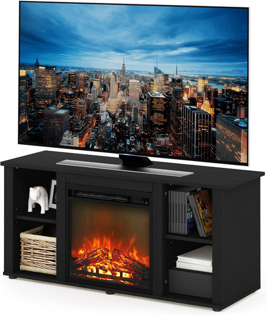 TV Stand with Electric Fireplace, Modern Entertainment Center with LED Flame, Storage TV Console for Living Room & Bedroom