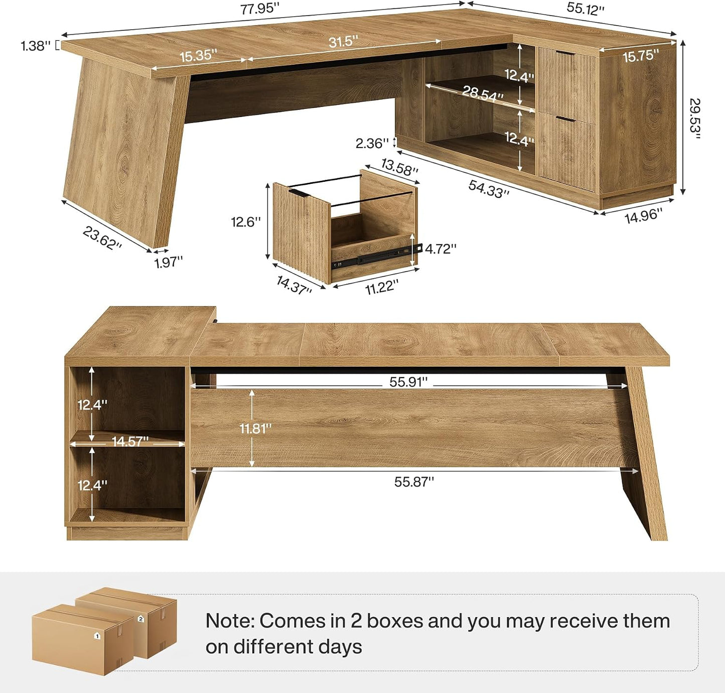 L Shaped Executive Desk with Storage Drawers, Large Office Desk with Shelves for Home Office & Workspace