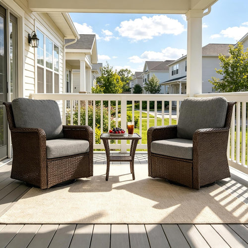 3-Piece Outdoor Patio Set with 360° Swivel Rocking Chairs & Glass Side Table, All-Weather Rattan Furniture Set for Garden, Backyard & Poolside