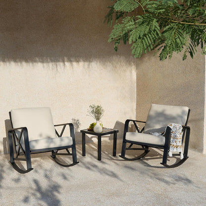 Outdoor Rocking Chair, Ergonomic Patio Rocker with Cushions, Heavy-Duty Steel Frame Rocking Chair for Balcony, Porch & Garden