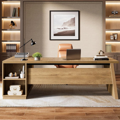 L Shaped Executive Desk with Storage Drawers, Large Office Desk with Shelves for Home Office & Workspace