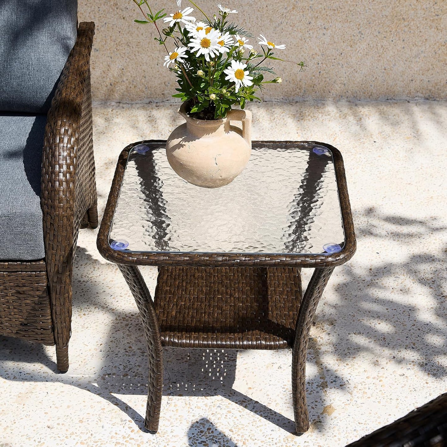 3-Piece Outdoor Patio Set with 360° Swivel Rocking Chairs & Glass Side Table, All-Weather Rattan Furniture Set for Garden, Backyard & Poolside