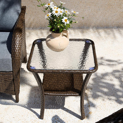 3-Piece Outdoor Patio Set with 360° Swivel Rocking Chairs & Glass Side Table, All-Weather Rattan Furniture Set for Garden, Backyard & Poolside