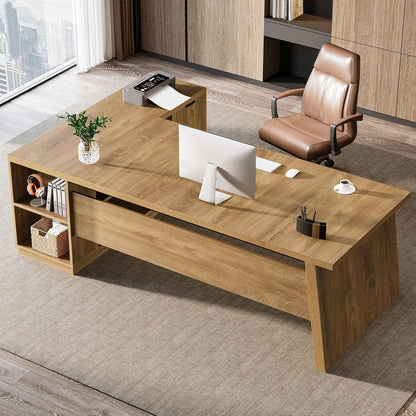 L Shaped Executive Desk with Storage Drawers, Large Office Desk with Shelves for Home Office & Workspace