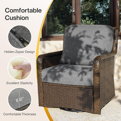 3-Piece Outdoor Patio Set with 360° Swivel Rocking Chairs & Glass Side Table, All-Weather Rattan Furniture Set for Garden, Backyard & Poolside