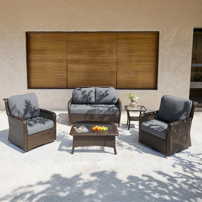 5-Piece Outdoor Patio Furniture Set with Swivel Chairs & Loveseat, Wicker Conversation Set with Coffee Table for Garden, Backyard & Poolside
