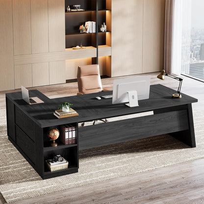 L Shaped Executive Desk with Storage Drawers, Large Office Desk with Shelves for Home Office & Workspace