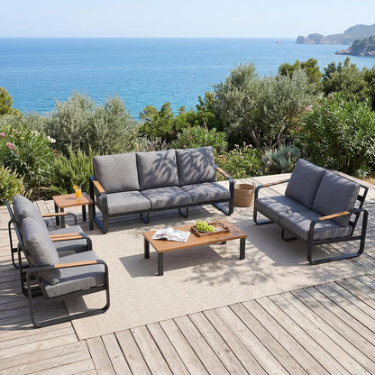 5-Piece Outdoor Patio Furniture Set with Sofa, Armchairs, Coffee Table & Side Table, Modern Metal Frame Conversation Set for Garden, Backyard & Poolside